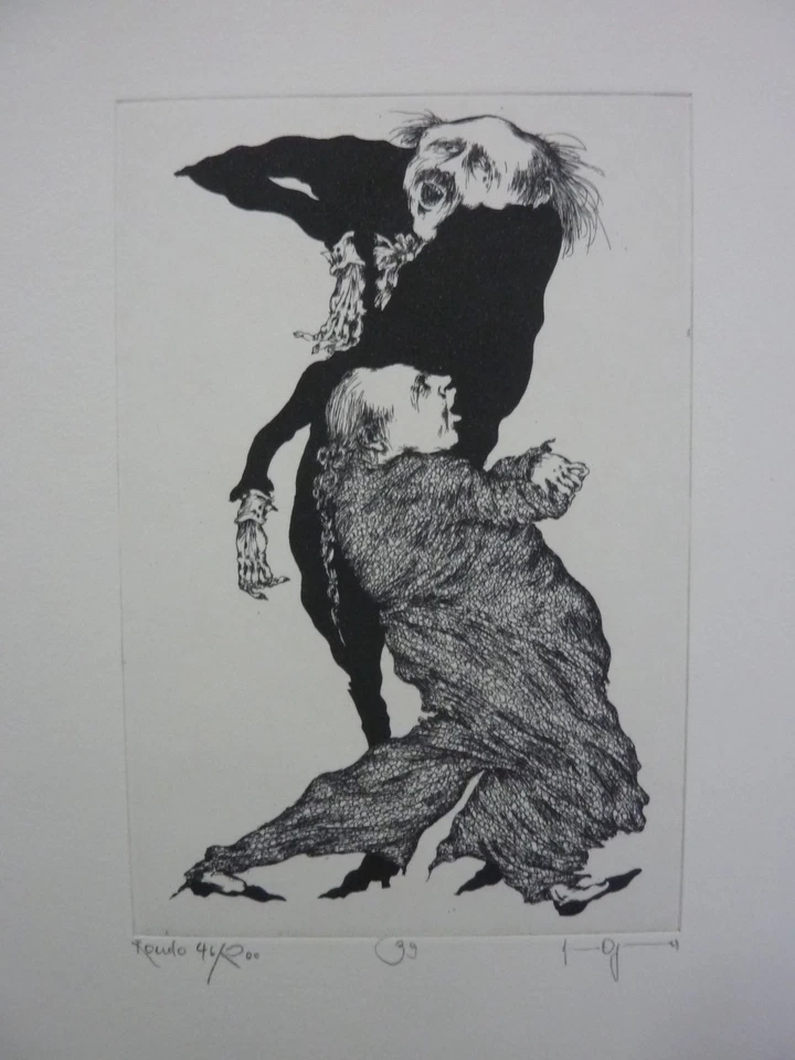 GERTRUDE DEGENHARDT - Original Radierung 1977 "Tänzer & Musikanten" HANDSIGNIERT - Bild 1 von 3