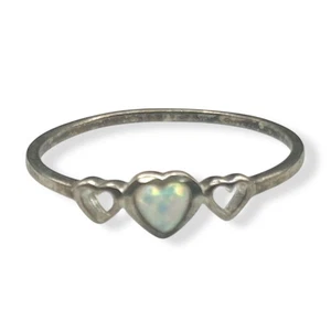 925 Sterling Silber Herz Ring mit Opal Mitte Herz Liebe Ring Größe 10 - Bild 1 von 6
