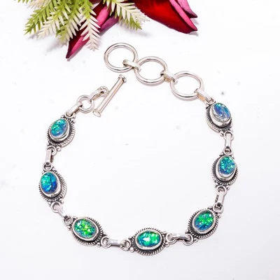 Pulsera ajustable triplete ópalo plata de ley 925 8,99" B83450 Foto 1 de 3