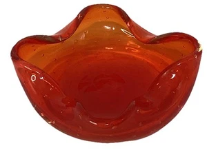 Gallic o Ferro Murano Glass Orange/Red Controlled Bubbles Smooth Bottom Bowl - Picture 1 of 2