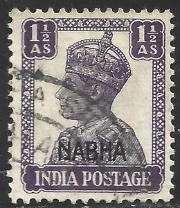 Indien - Nabha, Scott #105, Aufdruck 1 1/2a King George VI, gebraucht - Bild 1 von 1