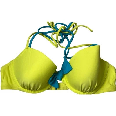 Top de bikini Aerie 34C amarillo neón pajarita ajustable halter top Foto 1 de 4