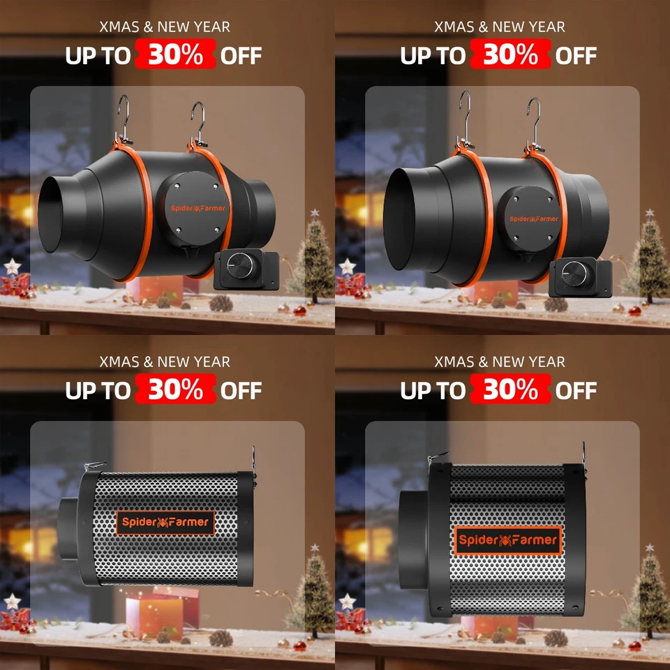 Ventilatore in linea Spider Farmer 4"6" con regolatore di velocità/filtro al carbonio/ventilatore a clip