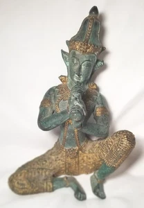 VINTAGE THAILAND VERGOLDETE BRONZE STATUE HORNSPIELER 6 ZOLL - Bild 1 von 12