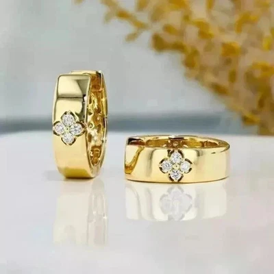 14K Yellow Gold Plated 0.80Ct Round Cut Moissanite Women's Huggie Hoop Earrings - Image 1 of 4
