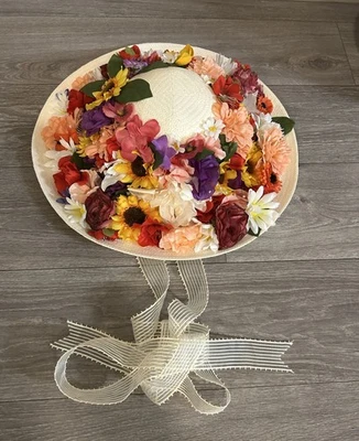 Chapéu derby vintage floral enfeitado tamanho grande aba larga igreja cappelli SO - Imagem 1 de 4