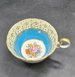Aynsley J. de colección Taza de té dorada azul turquesa verde azulado A. Bailey C941 color raro - Imagen 1 de 6