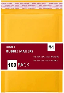 Paquete de 100 sobres de burbujas Kraft amarillos #4 9,5x14,5 pulgadas #4 envío P - Imagen 1 de 12