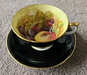 VTG Aynsley China Fruit Orchard On Black Cup, Saucer numbered; Beautiful Cond - Picture 1 of 6