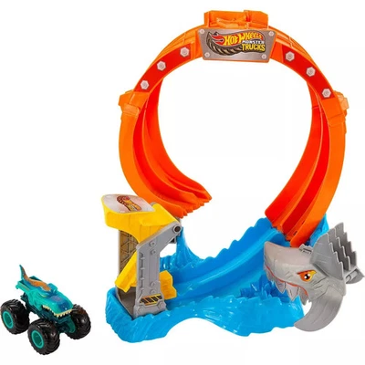 Hot Wheels Monster Trucks Corkscrew Shark Smash Track  Mega-Wrex Toy Truck - Image 1 of 4