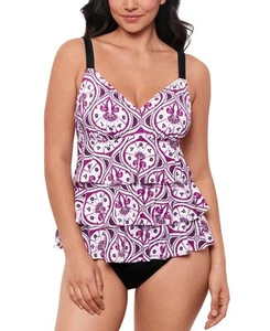 Swim Solutions Damen Magenta Bedruckt Stufen Fauxkini Einteiler Badeanzug 8 - Bild 1 von 1