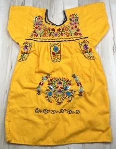 ARTESANIAS F.R. Inc Girls 4 Yellow Floral Embroidered MEXICAN PEASANT DRESS EUC - Picture 1 of 6