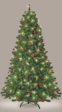 7FT Christmas Tree Pre Lit Bushy LED Decoration Artificial Red Berries Pine Cone