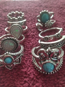 Brand New! Women's Rings. 10 Total  Turquoise  & Silvery Lot. Nice Rings!! - Picture 1 of 14
