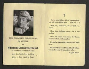 Rare Vintage 1958 Holy Card COUNTESS WILHEMINE GRAFIN WELSERSCHEIMB  - Picture 1 of 2