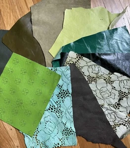 Green Leather Set Cowhide & Lambskin - Lot of 10 Pieces #2 - Picture 1 of 6