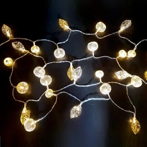 Gold & Silver Leaf Lantern Indoor Mains Operated String Light.28 LED lights. - Picture 1 of 3