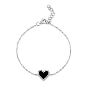 Brazalete Corazón Negro Ónix Diamante Oro Blanco 14K Natural 0.67 TCW Ajustable - Imagen 1 de 2