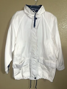Women's Jacket L Pacific Trail White Blue Trim w/Hood Snap Plus Zip Closure - Picture 1 of 15