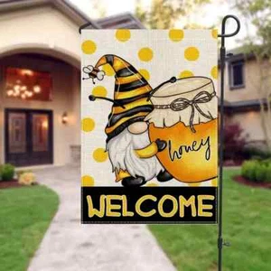 Welcome Bee Gnome Flag - Inside or Outside Decoration (T113) - Picture 1 of 5