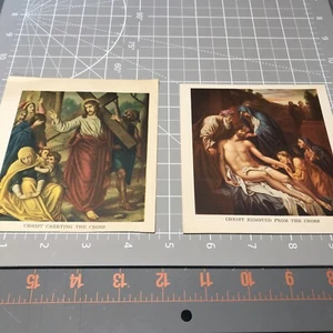 Christ Cross Carrying Vintage CALENDAR ART RELIGIOUS Litho Prints 4 x 4 1/4 in - Picture 1 of 24