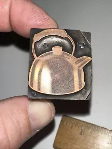 Printing Block “ Tea Kettle “ Copper Face, Nice Details! - Picture 1 of 5