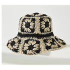 Anthropologie Crochet Granny Square Bucket Hat Paper Straw NEW