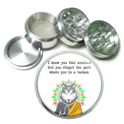 Namaste Wolf Em1 Themed Aluminum Herb Grinder 63mm 4 Piece Hand Mueller  - Image 1 of 4