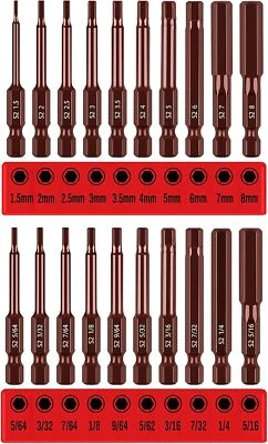 20Pcs 2.3" S2 Steel Allen Hex Key Set,Hex-Magnetic Tip Allen Bit Set(Metric&SAE) - Image 1 of 4