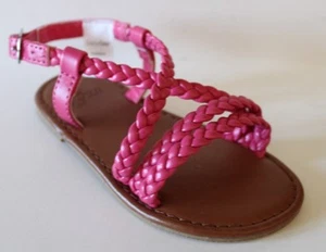 baby Gap NWT Girl's 6 7 8 9 10 Faux Leather Pink Braided Strap Strappy Sandals - Picture 1 of 6