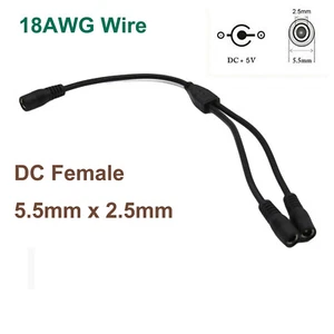10x DC 5.5mm x 2.5mm CCTV Power Female to 2 Female Splitter Adapter Cable 18AWG - Picture 1 of 10