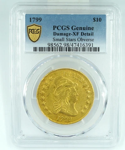 1799 PCGS Genuine Damage XF Details $10 Gold Draped Bust Cover