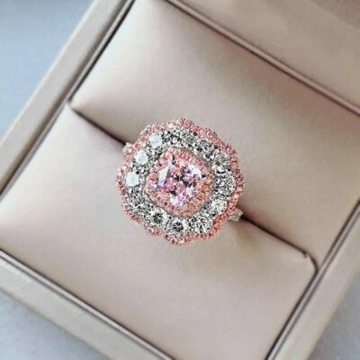 Anillo de compromiso de zafiro creado en laboratorio con cojín de 3 quilates enchapado en oro blanco de 14 quilates plateado Foto 1 de 4