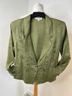 Green Linen Jacket blazer top blouse Size M Ptp 21”  hand emroidered not lined