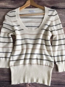 Maglione Marks & Spencer 100% cashmere a righe panna maglia fine, UK 12 - Foto 1 di 14