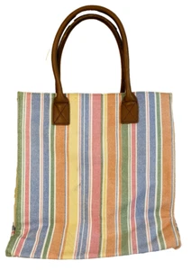 Gorgeous Vintage LL Bean Boat & Tote Canvas Bag Leather Handles Nice Shape ~LOOK - Picture 1 of 13