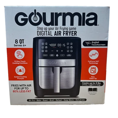 Gourmia 8 Qt Digital Air Fryer with Guided Cooking & 12 One-Touch + Recipe Book - Image 1 of 4