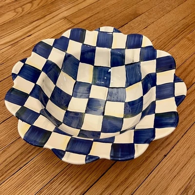 MACKENZIE-CHILDS Royal Check Esmalte Pétalo Servir Cuenco Esmaltado a Mano Pintado Azul Foto 1 de 4