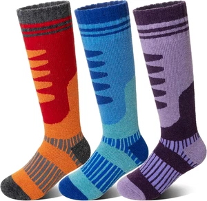Kids Merino Wool Ski Socks 3 Pairs Boys Girls Thermal Winter Thick Warm Cozy Boo - Picture 1 of 12