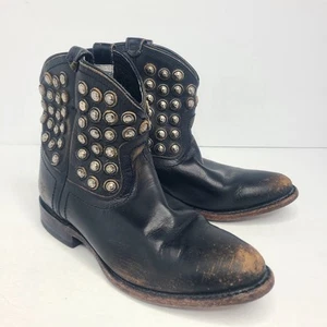 FRYE Wyatt Studded Disc Boots Women 8B Black Leather Ankle Western Biker Shoes - Picture 1 of 9