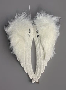 Weihnachtsschmuck Engelsflügel Fellbesatz weiß Glitzer Glitzer 6 Zoll - Bild 1 von 5