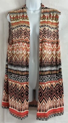 Onque Casuals Size XL Aztec Orange Brown Sleeveless Open Front Cardigan Vest Foto 1 de 4