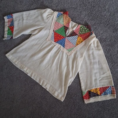 VTG 70s Patchwork Shirt Cottagecore Hippy Boho - Image 1 of 4