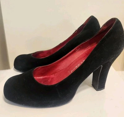 Zapatos de salón Jeffrey Campbell California de gamuza negros punta cuadrada tacón grueso talla 8,5 $135 Foto 1 de 4