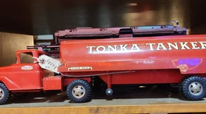 Vintage 1960s Tonka Red Tanker Truck Pressed Steel Original USA - Picture 1 of 16