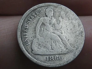 1860 P Seated Liberty Silver Dime- Philadelphia, About Good Details - Picture 1 of 4