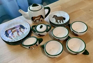 BEAUTIFUL MINI TEAPOT PLATES CUPS HAND PAINTED HORSES PONIES CREATIVELY YOURS - Picture 1 of 15