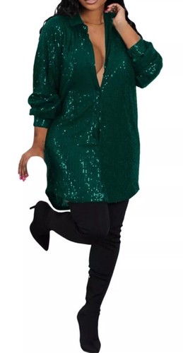 Abito camicia paillettes bottoni lungo aderente concerto San Valentino compleanno festa