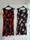APRICOT: Black, Red, & Pink Floral Short Dress Bundle X 2 Dresses Vgc Size 12 M