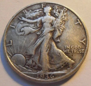 1936 D Walking Liberty Half Dollar, VERY FINE, 90% Silver Coin (36DTE1) - Picture 1 of 4